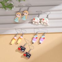 5 Pairs Cartoon Style Pencil Plating Resin Silver Plated Drop Earrings main image 1