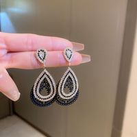 1 Pair Fashion Heart Shape Flower Bow Knot Inlay Alloy Artificial Diamond Drop Earrings sku image 5