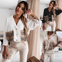 Women's Blouse Nine Points Sleeve Blouses Pocket Casual Plaid main image 1