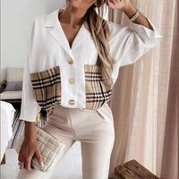 Femmes Chemisière Neuf Points Manches Blouses Poche Décontractée Plaid main image 3