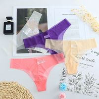 Solid Color Comfort Breathable Low Waist Thong Panties main image 2
