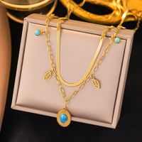 Fashion Sun Eye Titanium Steel Plating Inlay Turquoise Layered Necklaces sku image 4