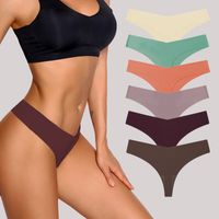 Solid Color Seamless Breathable Quick Dry Low Waist Thong Panties main image 5