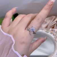 Simple Style Bow Knot Copper Plating Inlay Zircon Open Rings main image 4