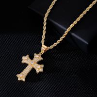 Hip-Hop Rock Cross 304 Stainless Steel Copper Plating Inlay Zircon K Gold Plated Rhodium Plated Men's Pendant Necklace main image 3