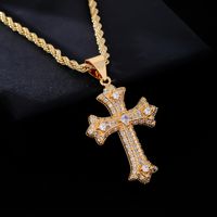 Hip-Hop Rock Cross 304 Stainless Steel Copper Plating Inlay Zircon K Gold Plated Rhodium Plated Men's Pendant Necklace main image 5