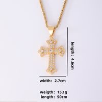 Hip-Hop Rock Cross 304 Stainless Steel Copper Plating Inlay Zircon K Gold Plated Rhodium Plated Men's Pendant Necklace sku image 1