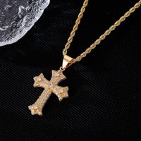 Hip-Hop Rock Cross 304 Stainless Steel Copper Plating Inlay Zircon K Gold Plated Rhodium Plated Men's Pendant Necklace main image 4