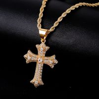Hip-Hop Rock Cross 304 Stainless Steel Copper Plating Inlay Zircon K Gold Plated Rhodium Plated Men's Pendant Necklace main image 2