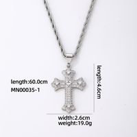 Hip-Hop Rock Cross 304 Stainless Steel Copper Plating Inlay Zircon K Gold Plated Rhodium Plated Men's Pendant Necklace sku image 2