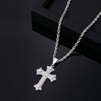 Hip-Hop Rock Cross 304 Stainless Steel Copper Plating Inlay Zircon K Gold Plated Rhodium Plated Men's Pendant Necklace main image 7
