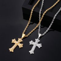 Hip-Hop Rock Cross 304 Stainless Steel Copper Plating Inlay Zircon K Gold Plated Rhodium Plated Men's Pendant Necklace main image 6