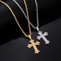 Hip-Hop Rock Cross 304 Stainless Steel Copper Plating Inlay Zircon K Gold Plated Rhodium Plated Men's Pendant Necklace main image 1