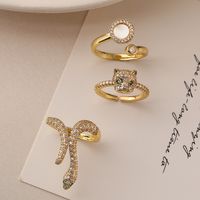 Simple Style Snake Copper 18k Gold Plated Zircon Open Rings In Bulk main image 1