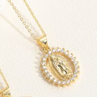 Simple Style Virgin Mary Devil's Eye Copper 14k Gold Plated Zircon Pendant Necklace In Bulk sku image 1