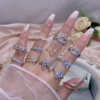 Simple Style Bow Knot Copper Plating Inlay Zircon Open Rings main image 2