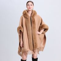 Women's Vintage Style Solid Color Napping Plush Tassel Shawl sku image 7