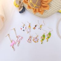 1 Pair Fashion Rabbit Heart Shape Flower Metal Asymmetrical Enamel Plating Women's Drop Earrings main image 6