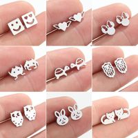 1 Pair Fashion Heart Shape Smiley Face Wings Stainless Steel Plating Hollow Out Ear Studs main image 1