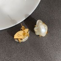 1 Pair Simple Style Solid Color Plating Imitation Pearl Gold Plated Ear Studs main image 2