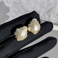 1 Pair Simple Style Solid Color Plating Imitation Pearl Gold Plated Ear Studs main image 1