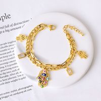 Simple Style Four Leaf Clover Heart Shape Flower 304 Stainless Steel 18K Gold Plated Turquoise Glass Stone Shell Bracelets In Bulk sku image 2