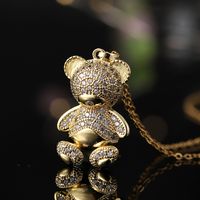 Cartoon Style Bear Copper Inlay Zircon Pendant Necklace sku image 11
