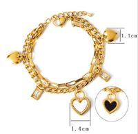 Simple Style Four Leaf Clover Heart Shape Flower 304 Stainless Steel 18K Gold Plated Turquoise Glass Stone Shell Bracelets In Bulk main image 3