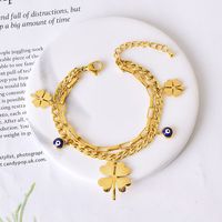 Simple Style Four Leaf Clover Heart Shape Flower 304 Stainless Steel 18K Gold Plated Turquoise Glass Stone Shell Bracelets In Bulk sku image 2