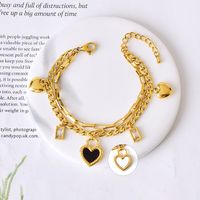 Simple Style Four Leaf Clover Heart Shape Flower 304 Stainless Steel 18K Gold Plated Turquoise Glass Stone Shell Bracelets In Bulk sku image 3