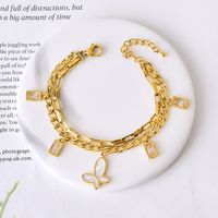 Simple Style Four Leaf Clover Heart Shape Flower 304 Stainless Steel 18K Gold Plated Turquoise Glass Stone Shell Bracelets In Bulk sku image 1