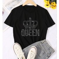 Femmes T-shirt Manche Courte T-shirts Perceuse À Chaud Style Simple Lettre Couronne main image 4