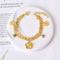 Simple Style Four Leaf Clover Heart Shape Flower 304 Stainless Steel 18K Gold Plated Turquoise Glass Stone Shell Bracelets In Bulk sku image 3