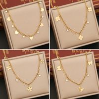 Fashion Heart Shape Flower Butterfly Stainless Steel Plating Hollow Out Inlay Zircon Necklace main image 1