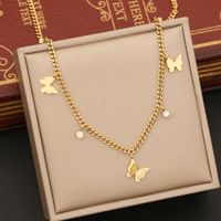 Fashion Heart Shape Flower Butterfly Stainless Steel Plating Hollow Out Inlay Zircon Necklace main image 6