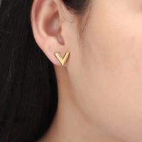 Titanium Steel 18K Gold Plated Elegant Simple Style Plating V Shape Earrings Necklace sku image 2