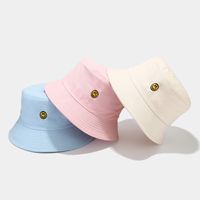 Women's Simple Style Smiley Face Solid Color Embroidery Wide Eaves Bucket Hat main image 2