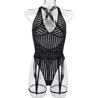 Stripe Solid Color Backless Straps Sexy Lingerie main image 2