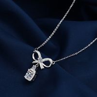 Simple Style Shiny Round Water Droplets Bow Knot Copper Plating Inlay Zircon Silver Plated Pendant Necklace Necklace Pendant main image 5