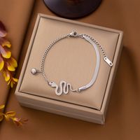 304 Stainless Steel 18K Gold Plated Simple Style Plating Snake Artificial Rhinestones Bracelets Earrings Necklace sku image 1