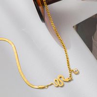 304 Stainless Steel 18K Gold Plated Simple Style Plating Snake Artificial Rhinestones Bracelets Earrings Necklace main image 4