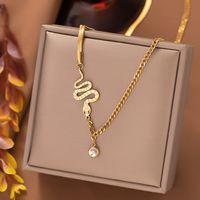 304 Stainless Steel 18K Gold Plated Simple Style Plating Snake Artificial Rhinestones Bracelets Earrings Necklace main image 1