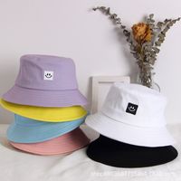 Unisex Cute Smiley Face Embroidery Wide Eaves Bucket Hat main image 1