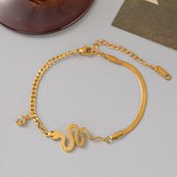 304 Stainless Steel 18K Gold Plated Simple Style Plating Snake Artificial Rhinestones Bracelets Earrings Necklace sku image 2