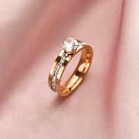 Simple Style Solid Color Titanium Steel Inlay Zircon Rings main image 4