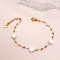 Sweet Simple Style Four Leaf Clover 304 Stainless Steel Shell 14K Gold Plated Beads Shell Bracelets In Bulk sku image 1