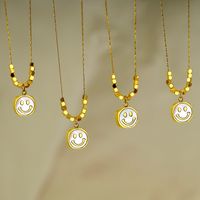 Simple Style Smiley Face Gold Plated Mother Pearl Shellfish Titanium Steel Wholesale Pendant Necklace main image 1