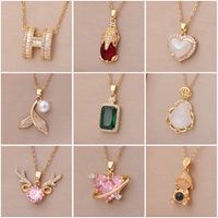 Casual Simple Style Rabbit Heart Shape Fish Tail Titanium Steel Plating Inlay Opal Pearl Zircon Pendant Necklace main image 1