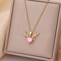 Casual Simple Style Rabbit Heart Shape Fish Tail Titanium Steel Plating Inlay Opal Pearl Zircon Pendant Necklace sku image 21