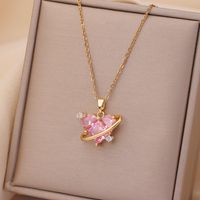 Casual Simple Style Rabbit Heart Shape Fish Tail Titanium Steel Plating Inlay Opal Pearl Zircon Pendant Necklace sku image 23